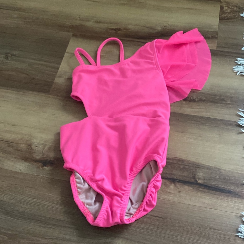 Five Dancewear pink cut out ruffle Leo size 6-8